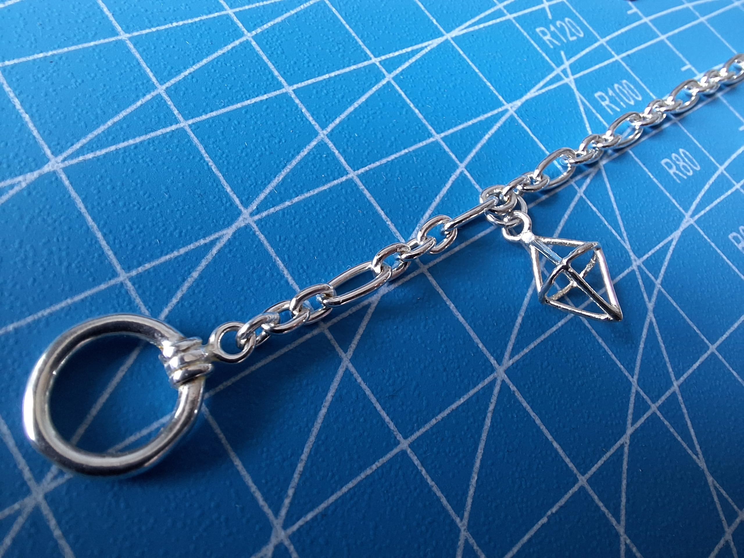 Tamar & Talya Sterling Silver Geometric Charm Bracelet, Modern Chain Design with Toggle Clasp, 19cm Length, Gift Box Included