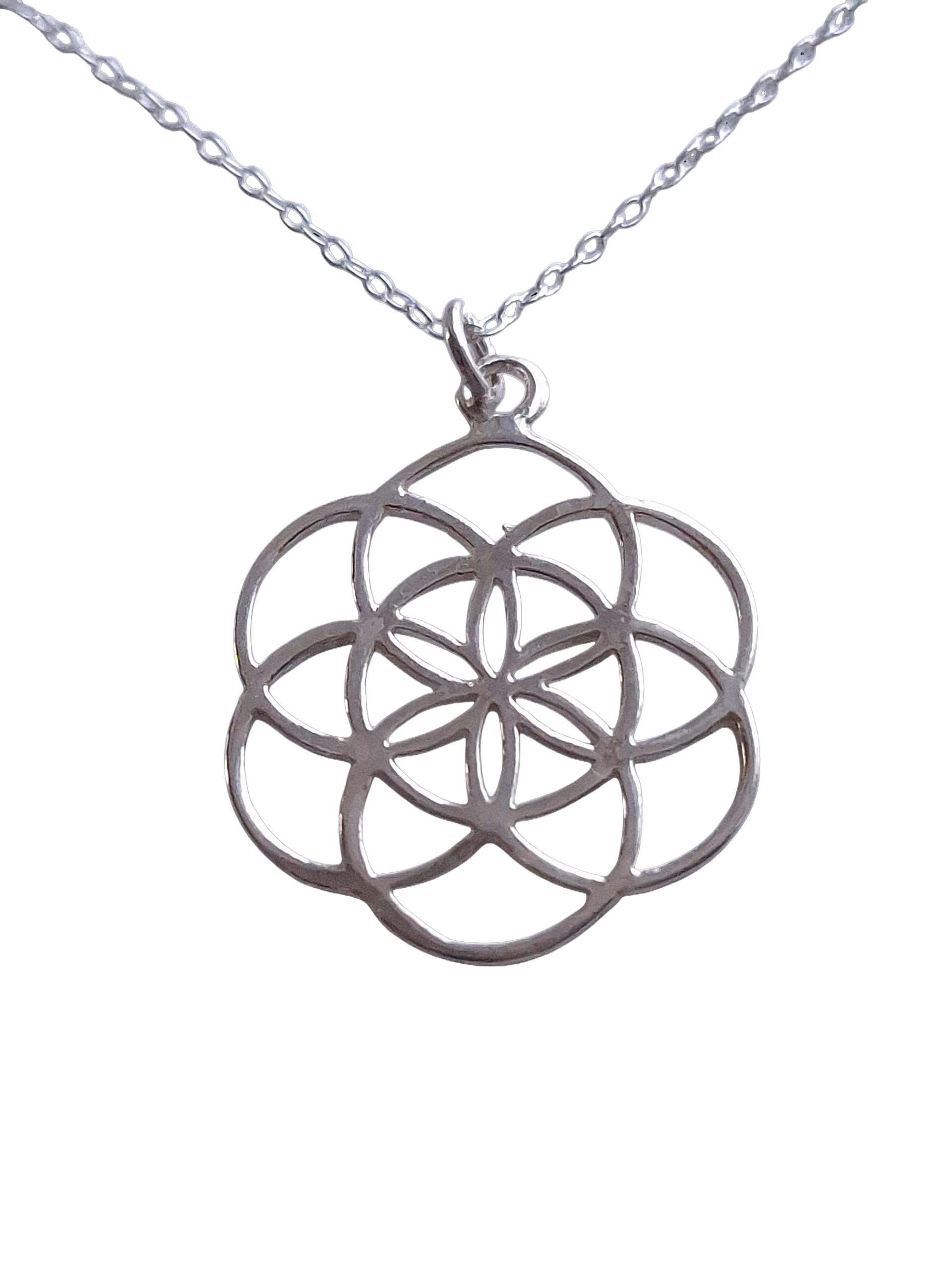 Tamar and Talya Sterling Silver 18" Sacred Geometry Flower of Life Pendant Necklace, Spiritual Design, Handcrafted Jewellery Default Title