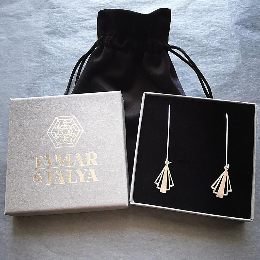 Art Deco Long Drop Earrings | Handcrafted Sterling Silver | Gift for Her | Tamar & Talya