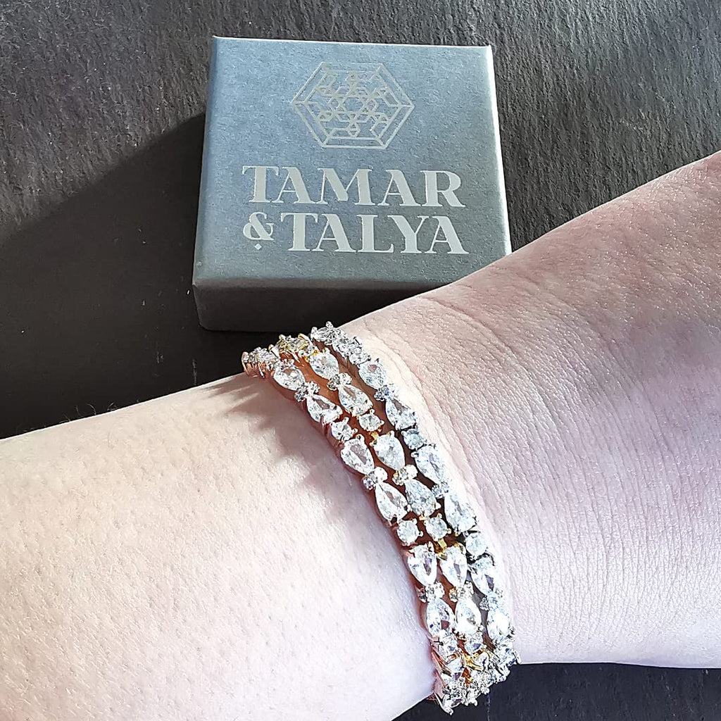 Bridal Bracelet | CZ Crystal Wedding Jewellery | Adjustable Bracelets | Rose Gold, Silver, Gold Plated
