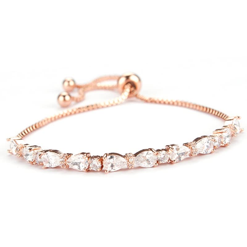 Bridal Bracelet | CZ Crystal Wedding Jewellery | Adjustable Bracelets | Rose Gold, Silver, Gold Plated