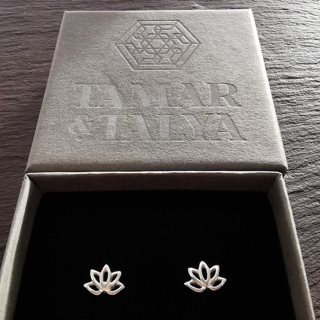 Sterling Silver Lotus Flower Stud Earrings | Handcrafted Spiritual Jewellery | Gift for Her | Tamar & Talya