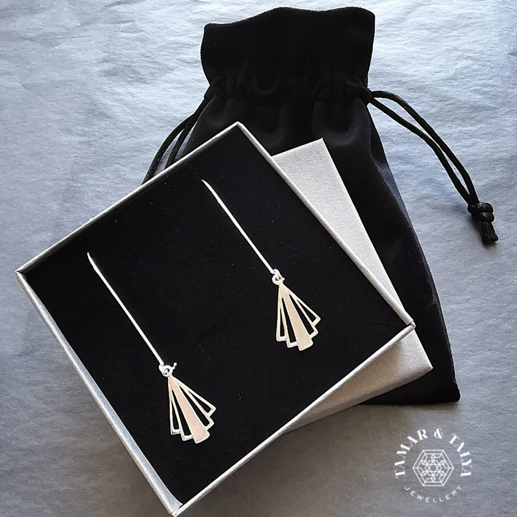 Art Deco Long Drop Earrings | Handcrafted Sterling Silver | Statement Jewellery Gift for Her