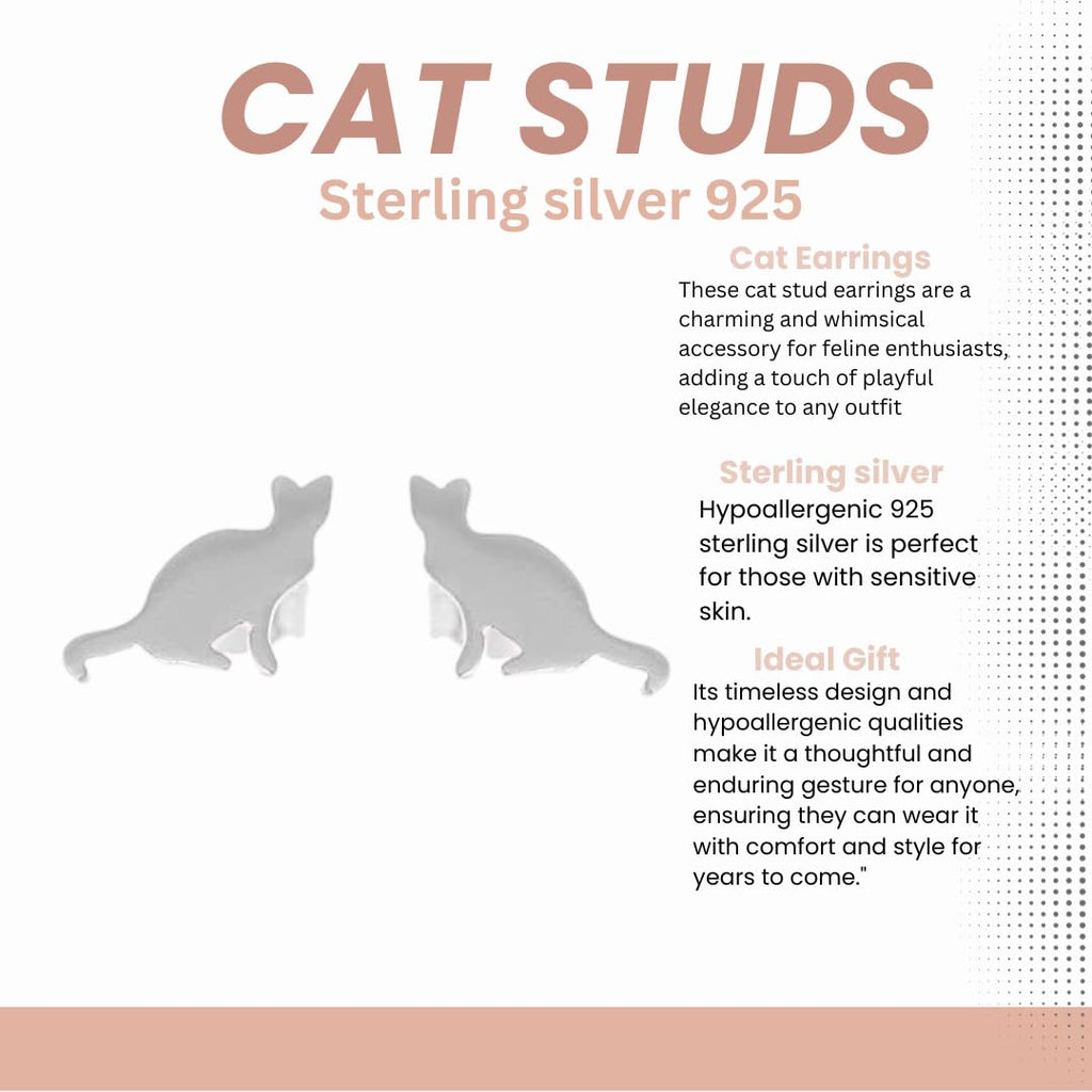 Sterling Silver Cat Stud Earrings | Handcrafted Animal Jewellery | Gift for Cat Lovers | Tamar & Talya