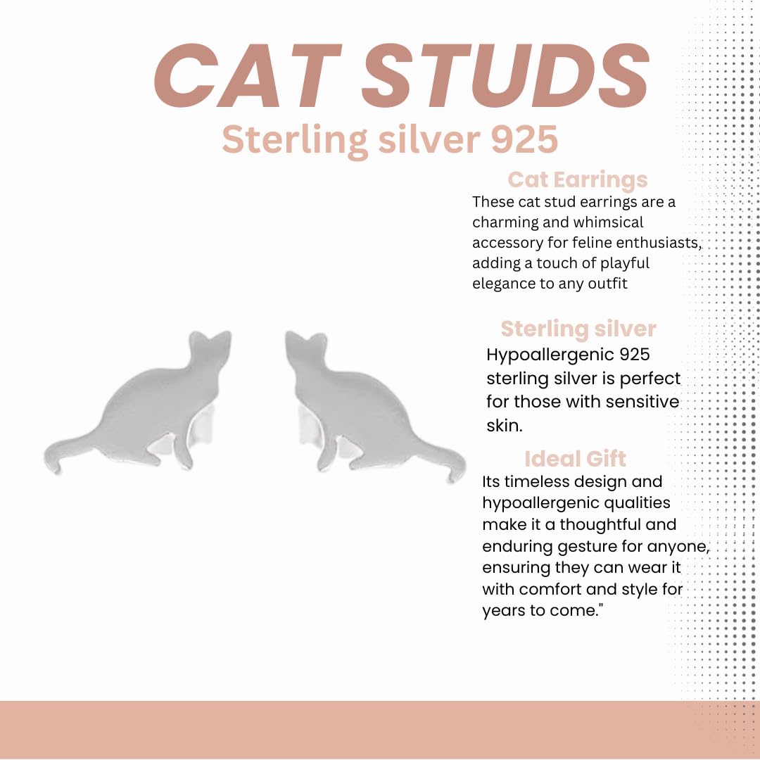 Sterling Silver Cat Stud Earrings | Handcrafted Animal Jewellery | Gift for Cat Lovers | Tamar & Talya