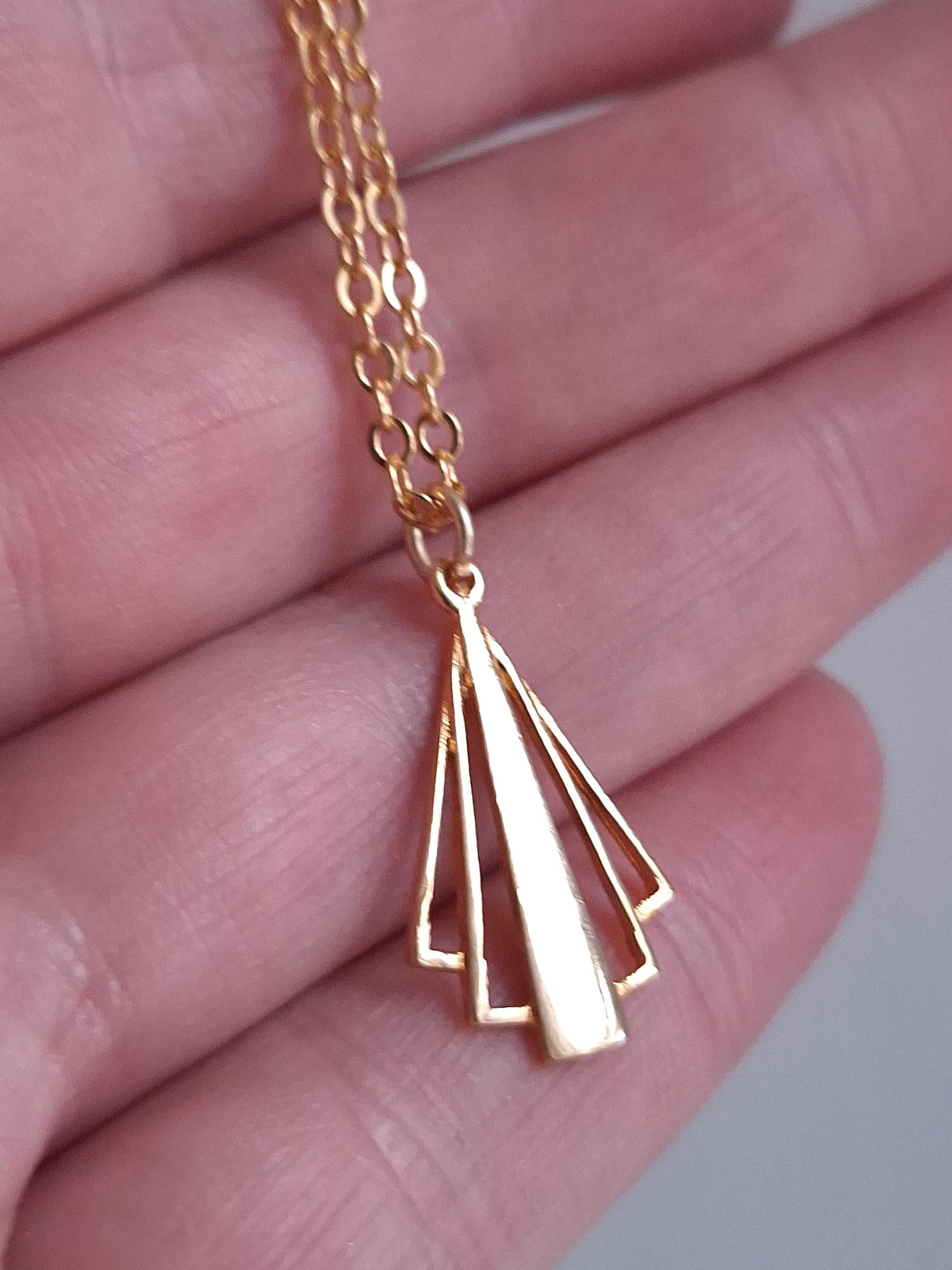 Gold Plated Art Deco Pendant Necklace | Sterling Silver 18" Chain | Tamar & Talya