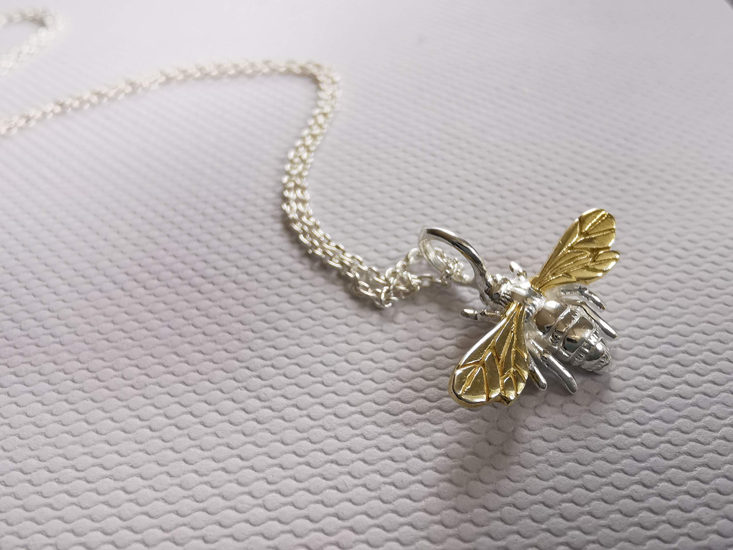 Sterling Silver & Gold Bee Pendant Necklace | Handcrafted Nature Jewellery | 18" Chain | Tamar & Talya