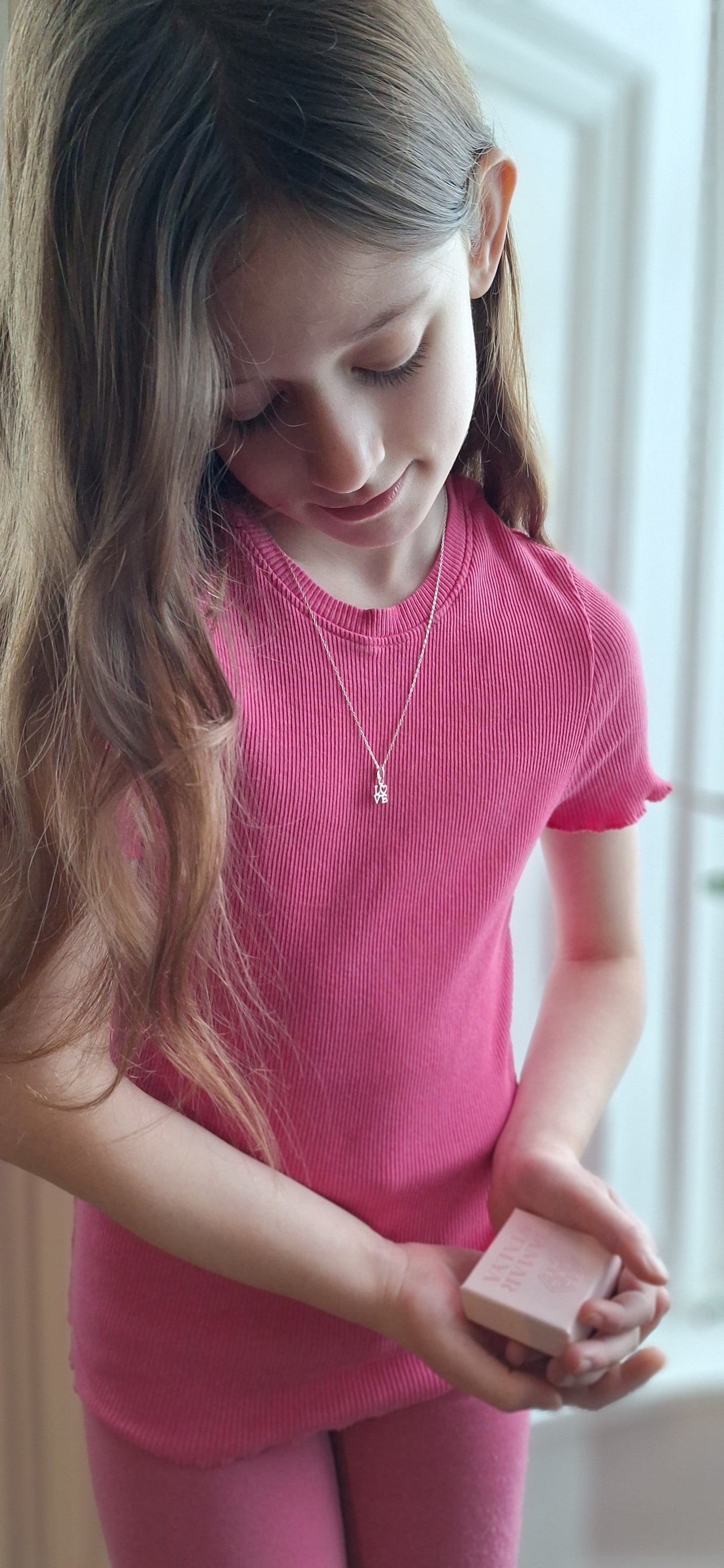 Sterling Silver Love Necklace for Children | Delicate Girl's Keepsake Jewelry | Kids First Necklace Gift