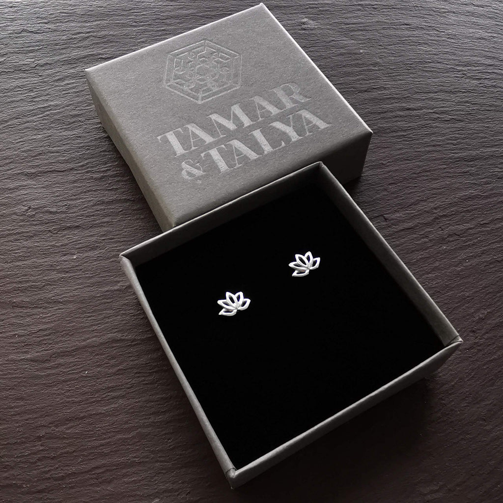 Sterling Silver Lotus Flower Stud Earrings | Handcrafted Spiritual Jewellery | Gift for Her | Tamar & Talya