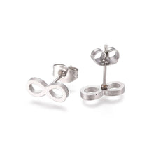 Load image into Gallery viewer, Silver Infinity Stud Earrings by Wish Strings | Build a Gift Box | Tamar &amp; Talya.
