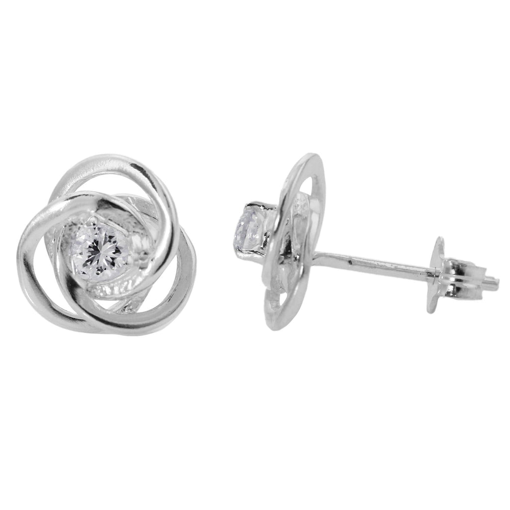 Sterling Silver Knot Stud Earrings, 9.4mm with CZ Stone Default Title