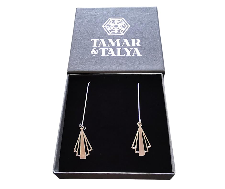 Art Deco Long Drop Earrings | Handcrafted Sterling Silver | Gift for Her | Tamar & Talya