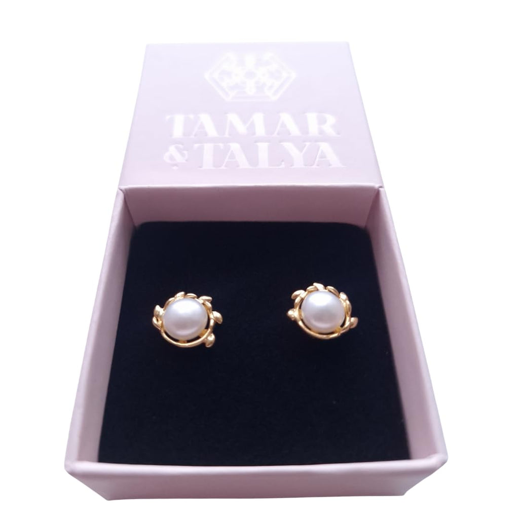 13mm Pearl and Branch Stud Earrings, Sterling Silver, Gold Plated
