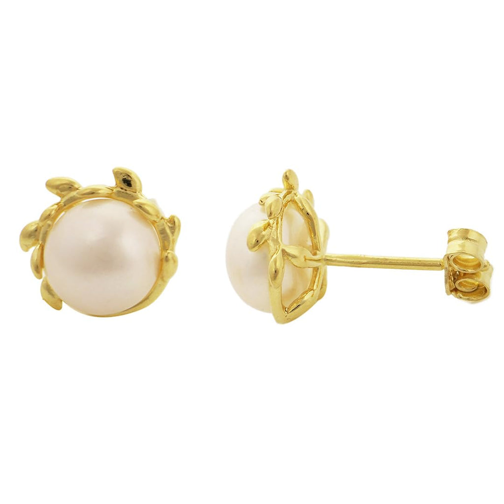 13mm Pearl and Branch Stud Earrings, Sterling Silver, Gold Plated Default Title
