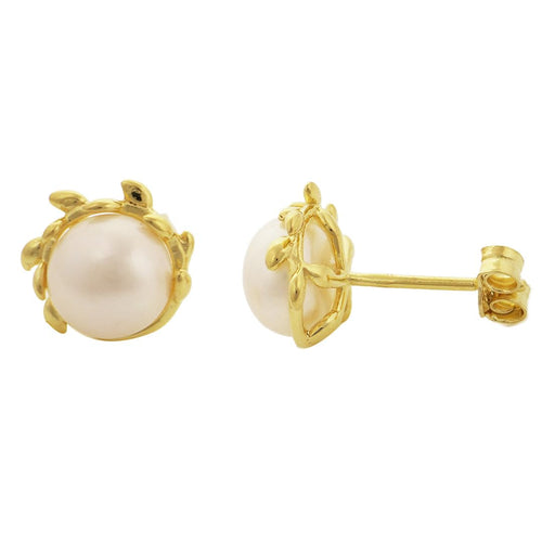 13mm Pearl and Branch Stud Earrings, Sterling Silver, Gold Plated Default Title