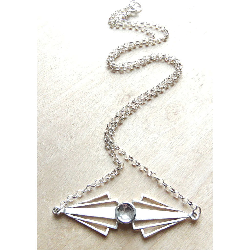 Sterling Silver Necklace. Art Deco Style. Handcrafted Statement Pendant for Speical Occasions