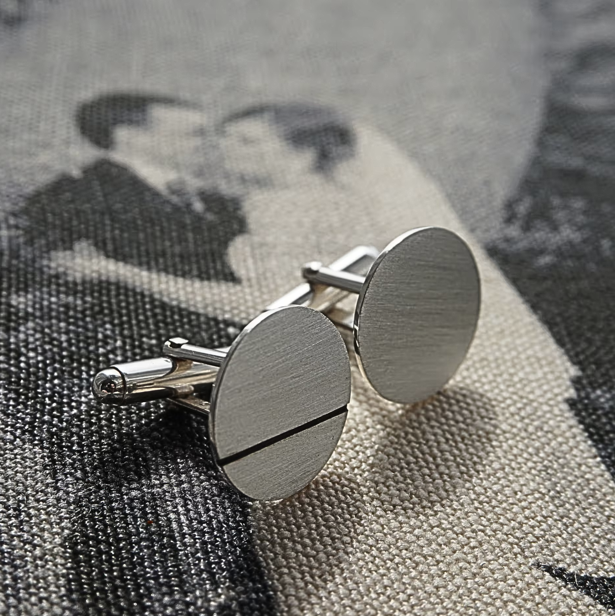 Round Cufflinks with Oxidised Black Line | Modern Geometric | Handcrafted in the UK