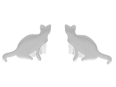 Sterling Silver Cat Stud Earrings | Handcrafted Animal Jewellery | Gift for Cat Lovers | Tamar & Talya