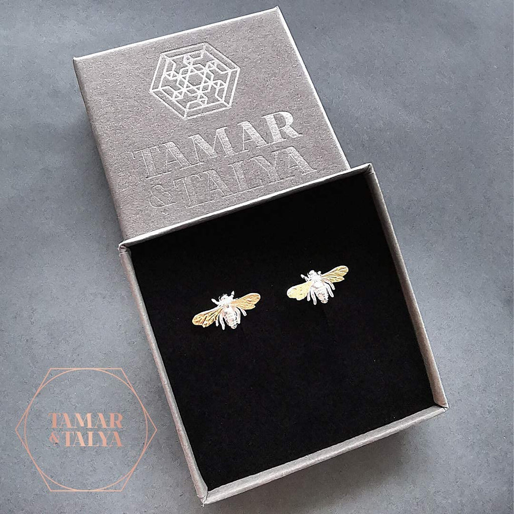 Bee Stud Earrings | Sterling Silver & Gold | Handcrafted Gift for Her | Tamar & Talya