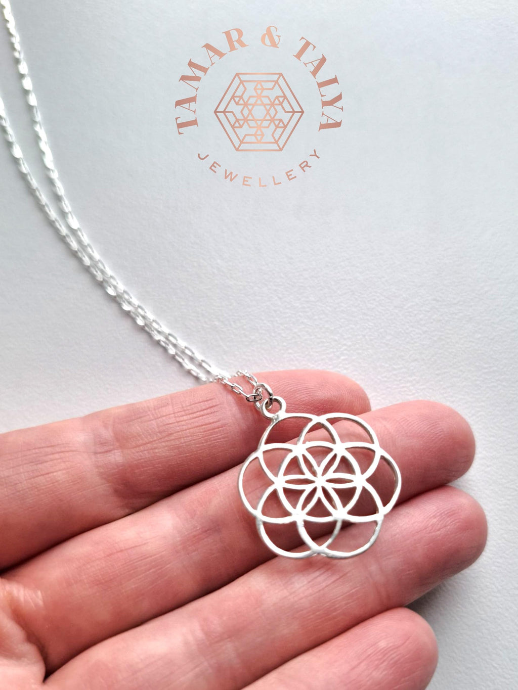 Tamar & Talya Sterling Silver Sacred Geometry Flower of Life Pendant Necklace, Spiritual Design, Handcrafted Jewellery