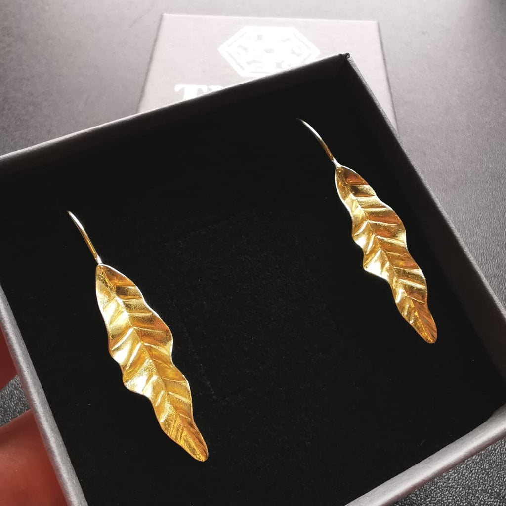 Gold Leaf Drop Earrings | Handcrafted Statement Jewellery | Gift for Her | Tamar & Talya