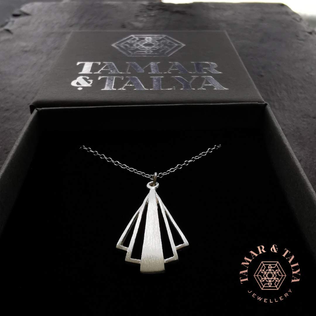 Art Deco Pendant Necklace | Sterling Silver 18" Chain | Classic Finish | Tamar & Talya