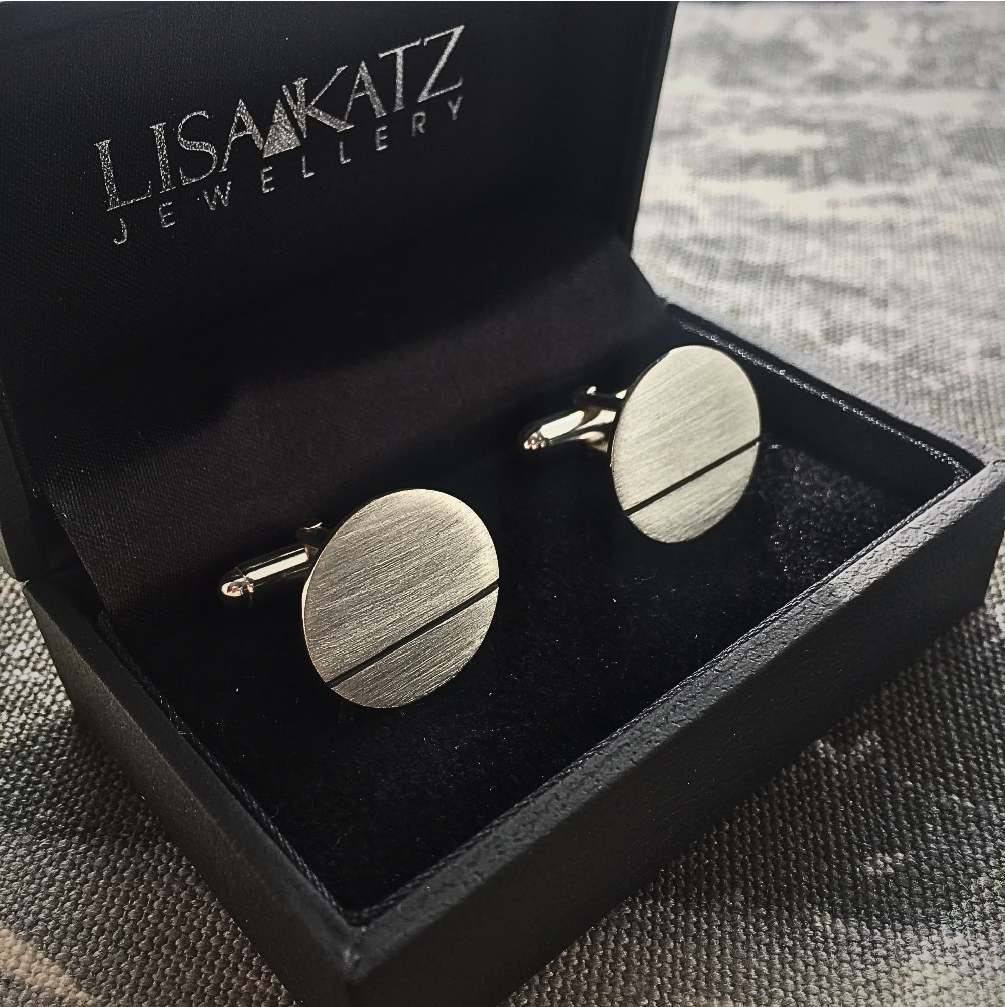 Round Cufflinks with Oxidised Black Line | Modern Geometric | Handcrafted in the UK