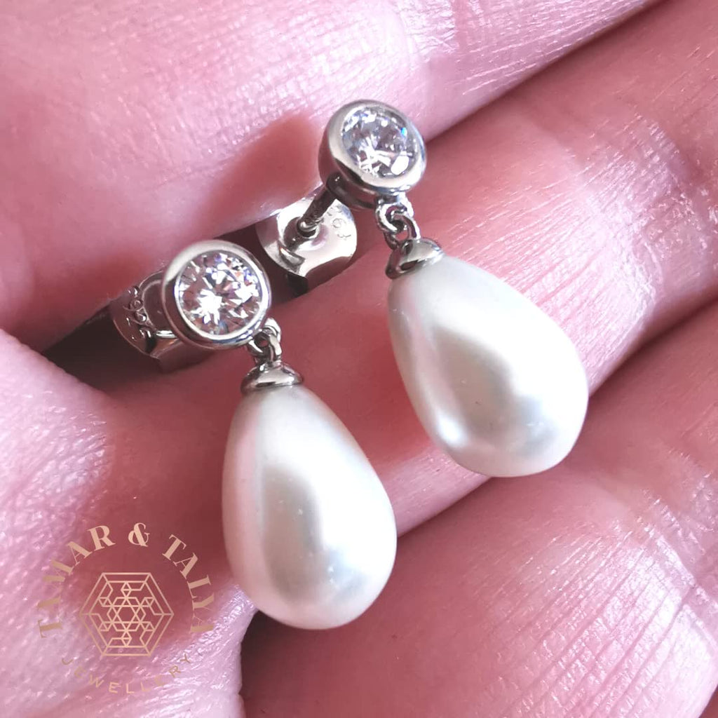 Pearl & CZ Bridal Stud Earrings | Handcrafted Wedding Jewellery | Elegant Gift for Bride | Tamar & Talya