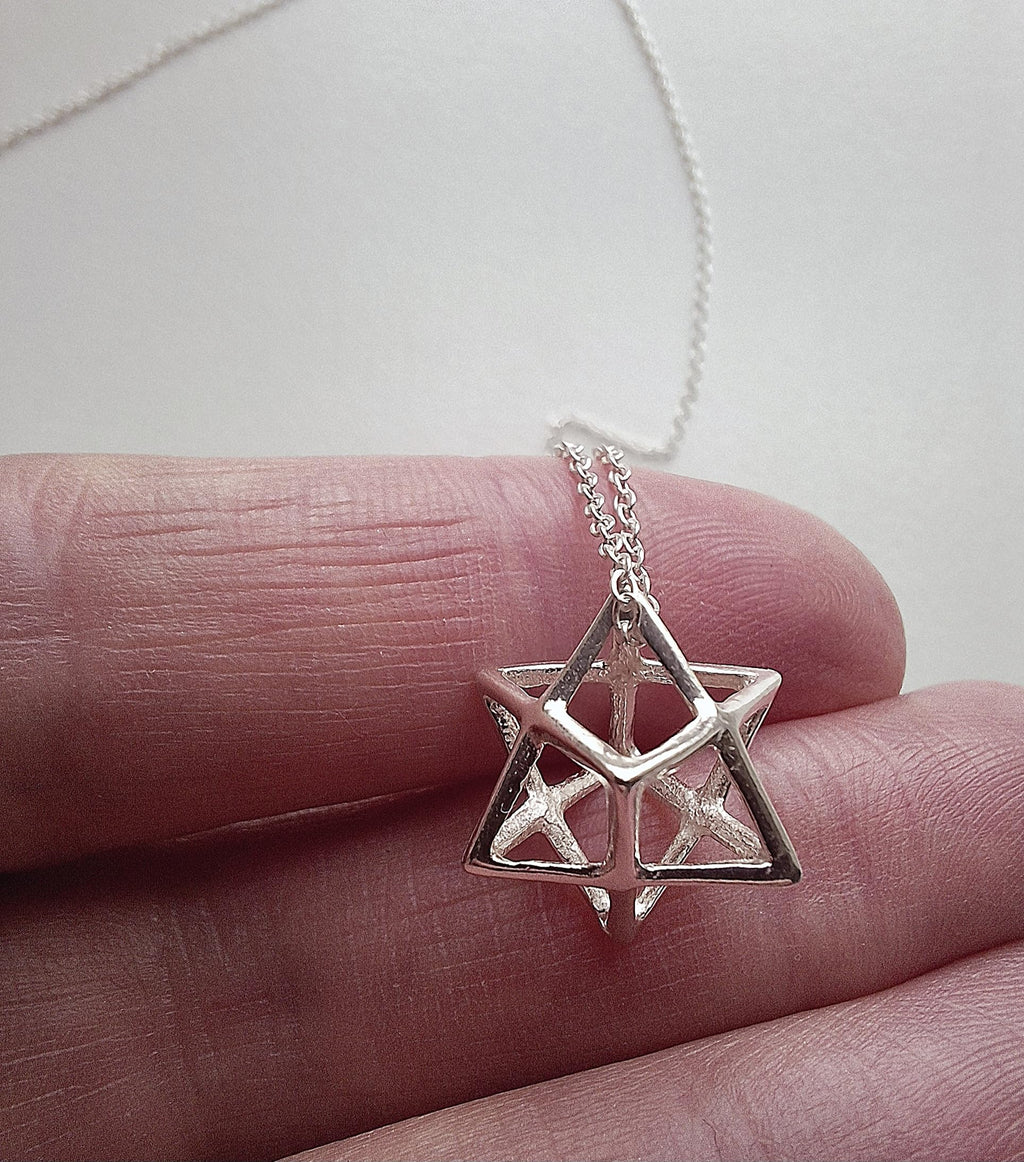 Merkaba Star of David Necklace | 3D Sacred Geometry | Sterling Silver 18" Chain | Tamar & Talya
