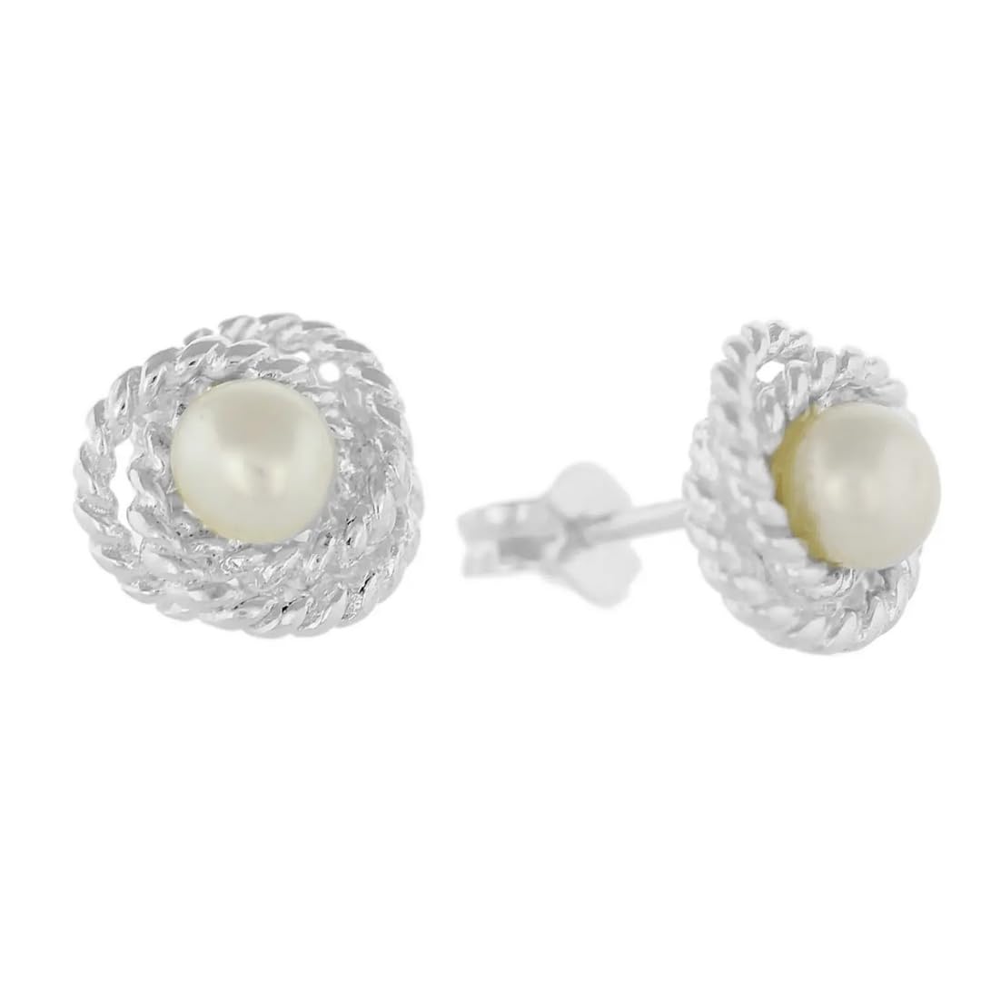 Freshwater Pearl Stud Earrings | Rope Detail 925 Sterling Silver | Tamar & Talya Default Title