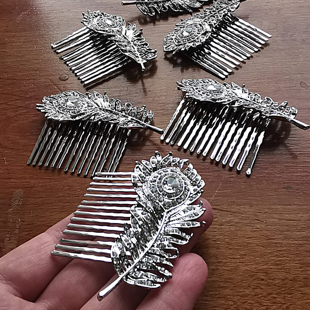 Peacock Feather Bridal Hair Comb | Gatsby Inspired Wedding Accessory | Tamar & Talya