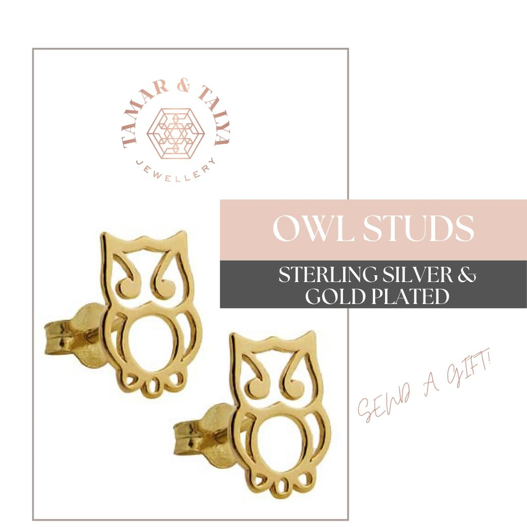 Owl Stud Earrings | Sterling Silver, Gold & Rose Gold | Handcrafted Nature Jewellery | Tamar & Talya