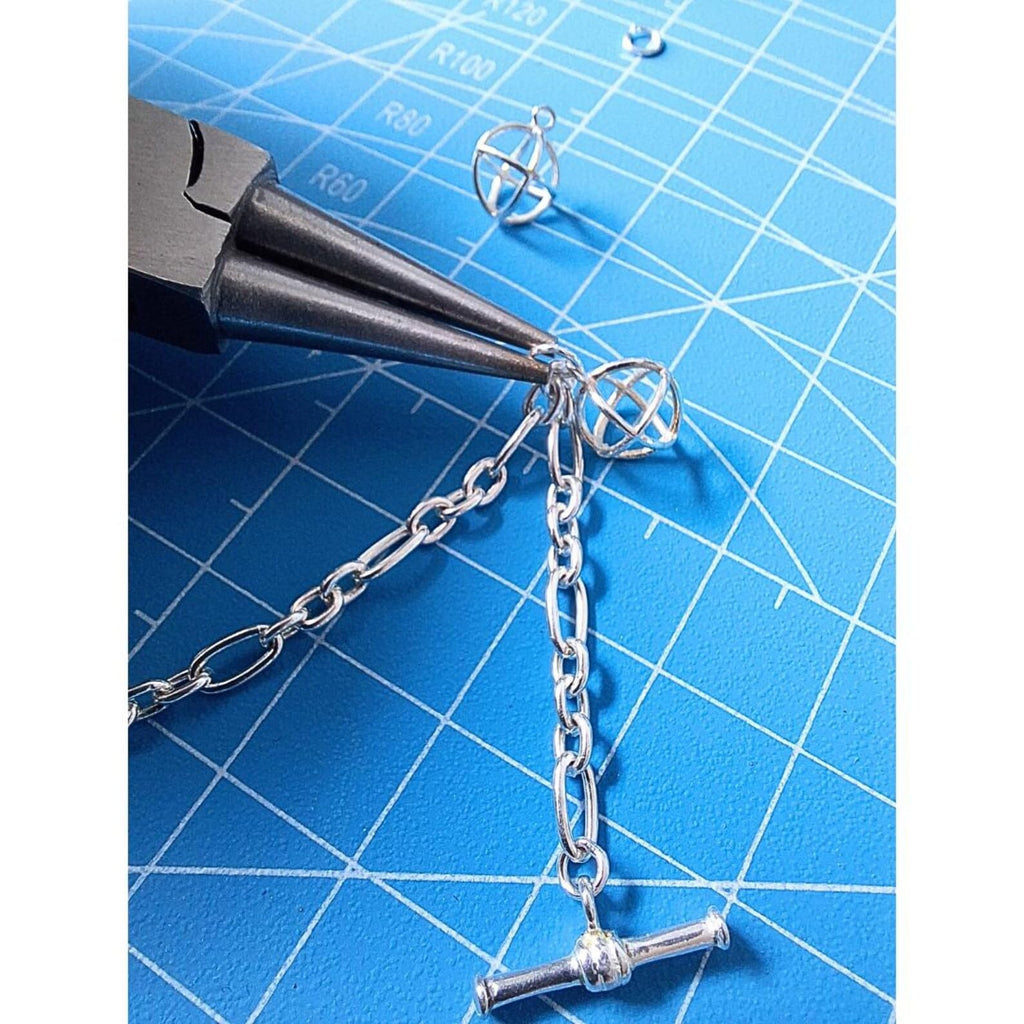 Tamar & Talya Sterling Silver Geometric Charm Bracelet, Modern Chain Design with Toggle Clasp, 19cm Length, Gift Box Included