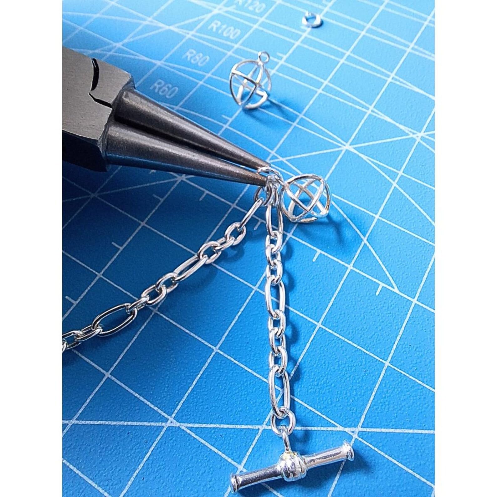 Tamar & Talya Sterling Silver Geometric Charm Bracelet, Modern Chain Design with Toggle Clasp, 19cm Length, Gift Box Included