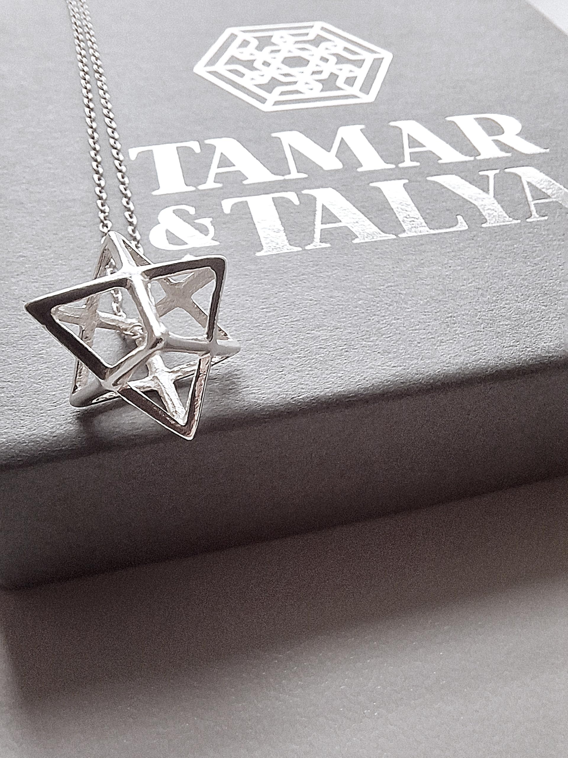 Merkaba Star of David Necklace | 3D Sacred Geometry | Sterling Silver 18" Chain | Tamar & Talya