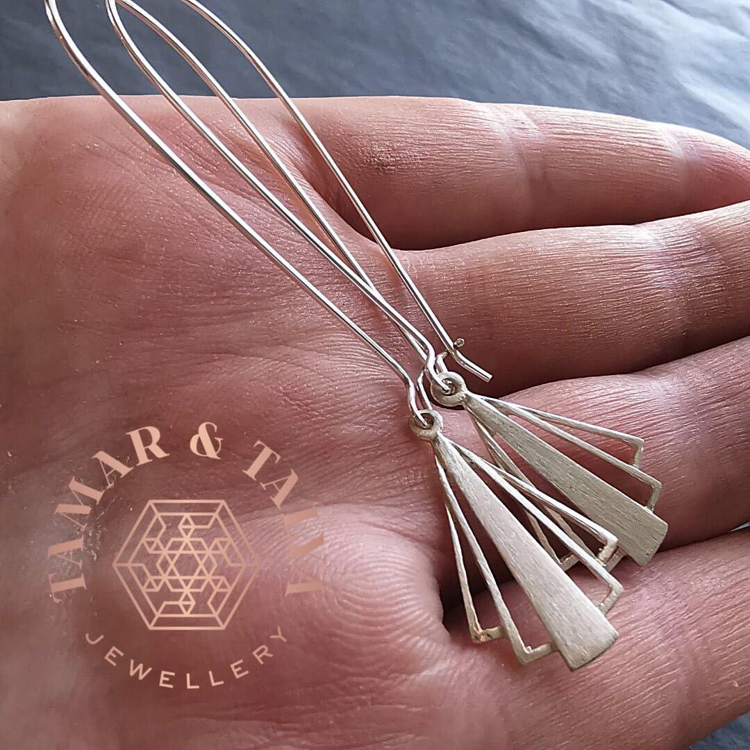 Art Deco Long Drop Earrings | Handcrafted Sterling Silver | Gift for Her | Tamar & Talya