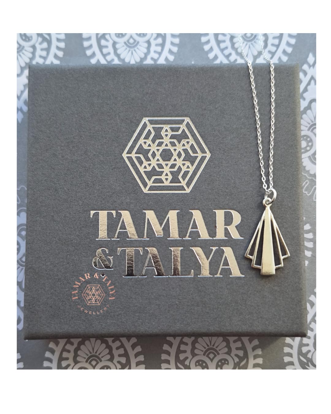 Art Deco Pendant Necklace | Sterling Silver 24" Chain | Shiny Finish | Tamar & Talya