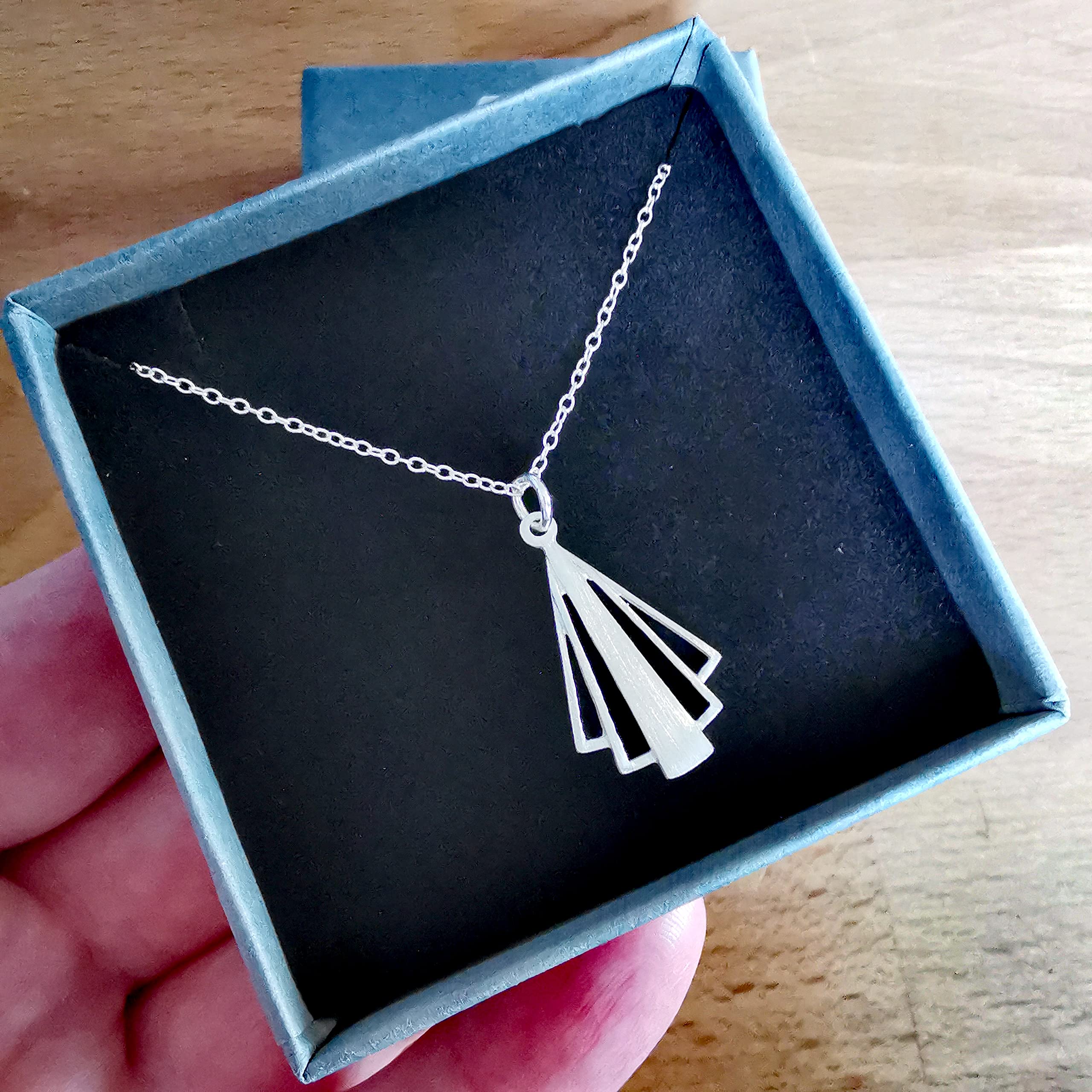 Art Deco Pendant Necklace | Handcrafted Sterling Silver | 18" Trace Chain | Tamar & Talya