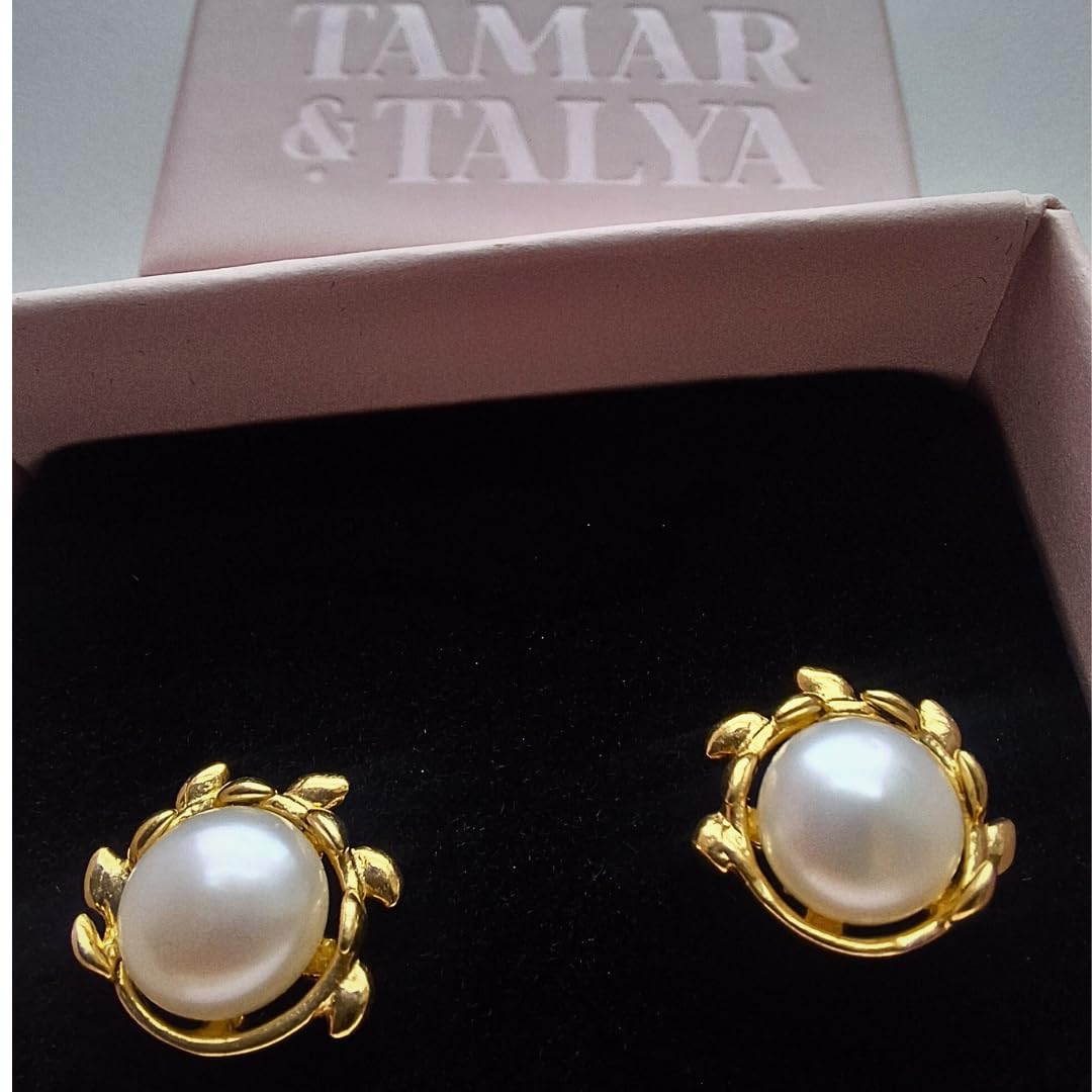 13mm Pearl and Branch Stud Earrings, Sterling Silver, Gold Plated