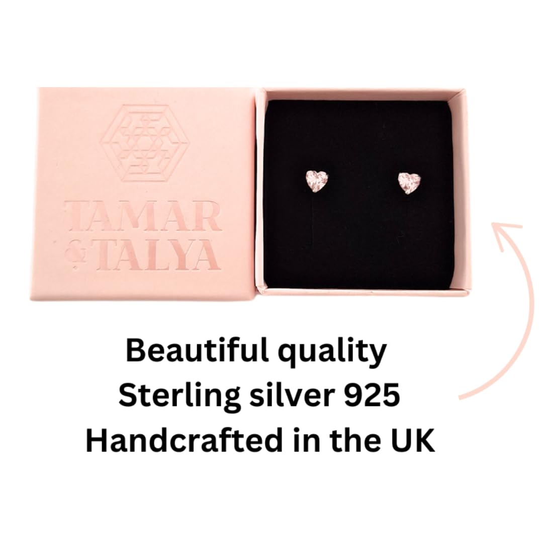 Pink Heart CZ Stud Earrings | Cubic Zirconia Sterling Silver | Gift for Her | Tamar & Talya