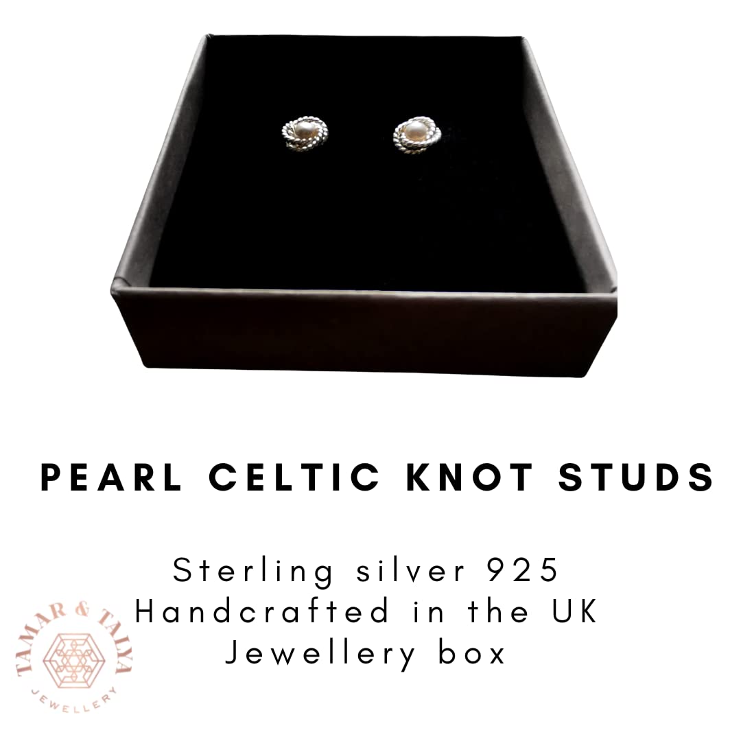Freshwater Pearl Stud Earrings | Rope Detail 925 Sterling Silver | Tamar & Talya