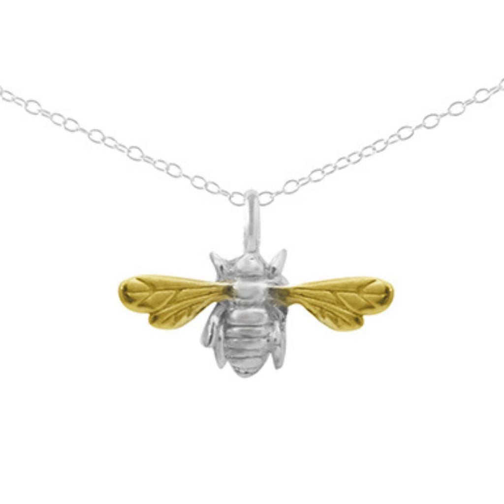 Sterling Silver & Gold Bee Pendant Necklace | Handcrafted Nature Jewellery | 18" Chain | Tamar & Talya Default Title