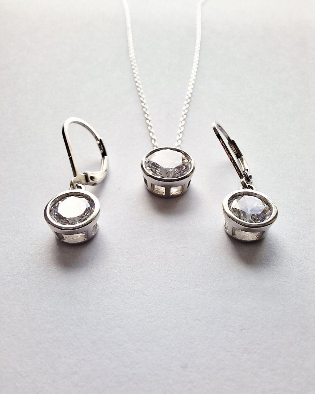 Cubic Zirconia Pendant & Drop Earring Set | Rhodium Plated Sterling Silver | Tamar & Talya