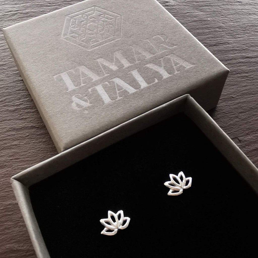 Sterling Silver Lotus Flower Stud Earrings | Handcrafted Spiritual Jewellery | Gift for Her | Tamar & Talya