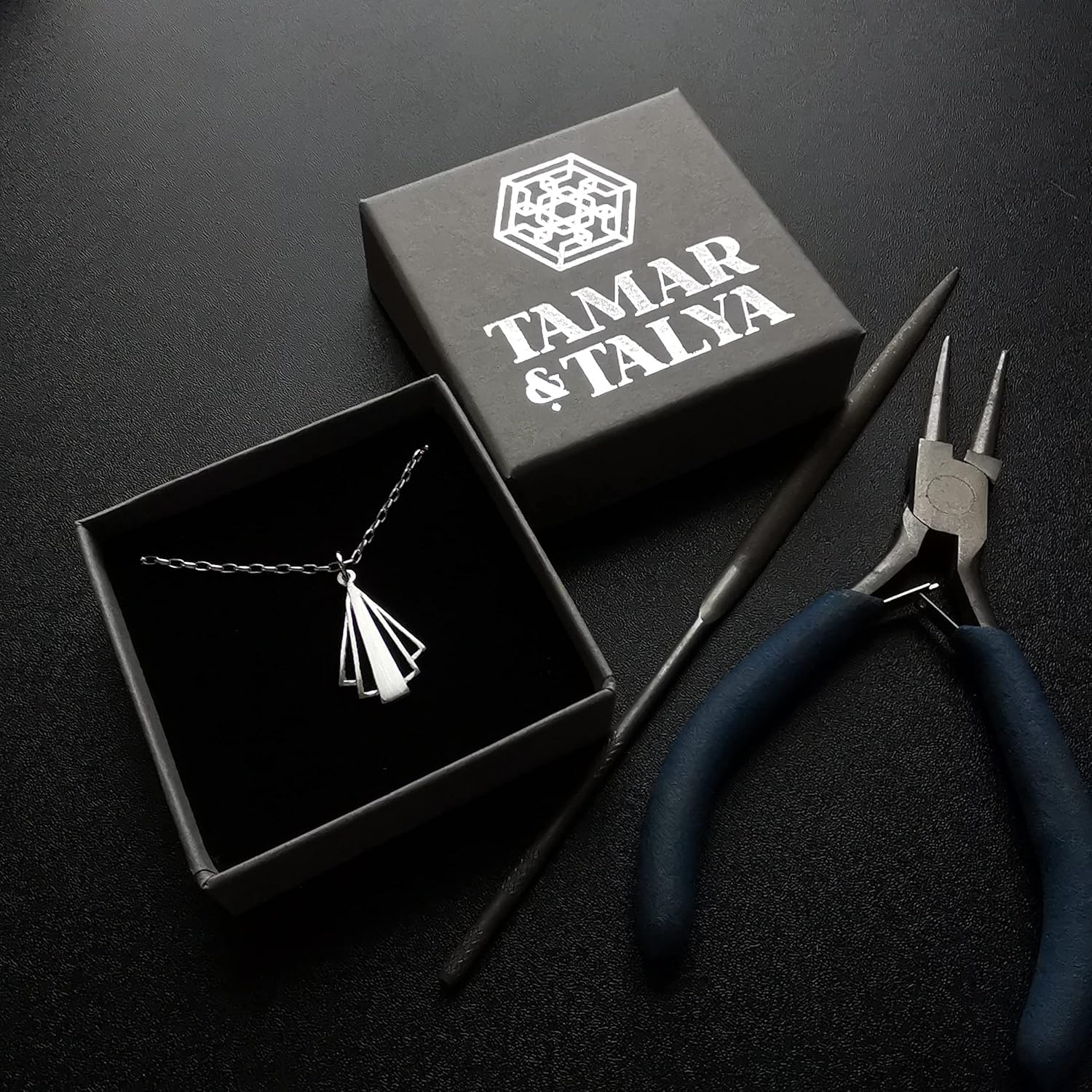 Art Deco Pendant Necklace | Sterling Silver 22" Chain | Gift Wrapped | Tamar & Talya