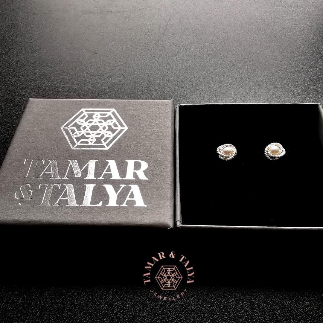 Freshwater Pearl Stud Earrings | Rope Detail 925 Sterling Silver | Tamar & Talya