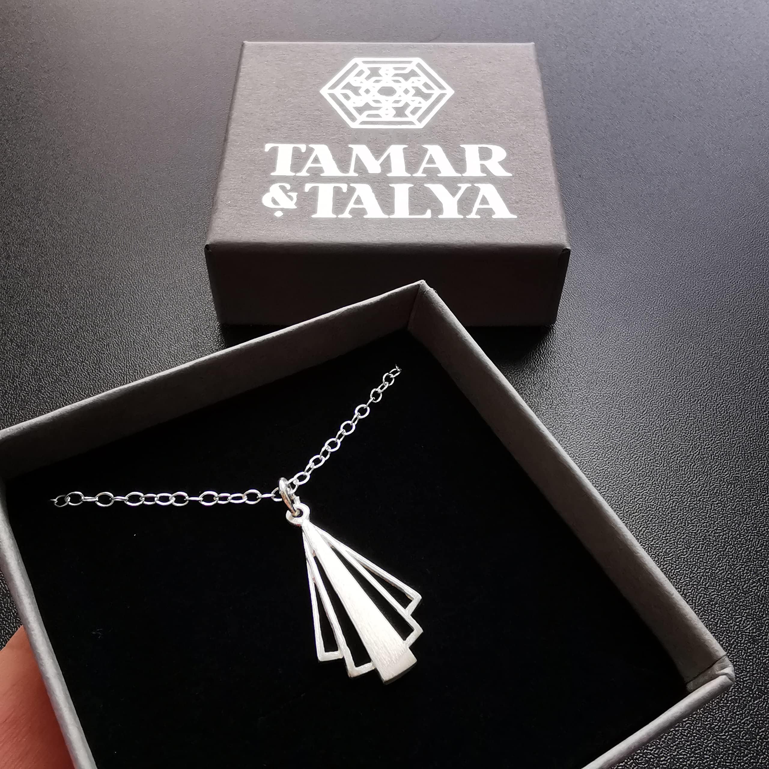 Art Deco Pendant Necklace | Vintage Elegance Sterling Silver | 18" Chain | Tamar & Talya
