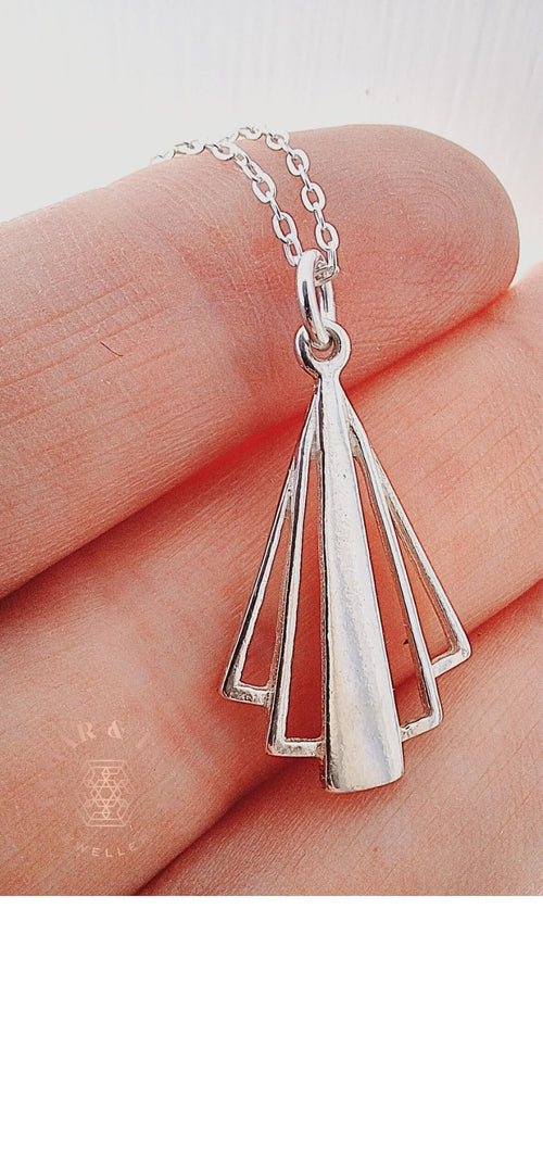 Art Deco Sterling Silver Pendant Necklace | 22" Chain | Handcrafted | Tamar & Talya