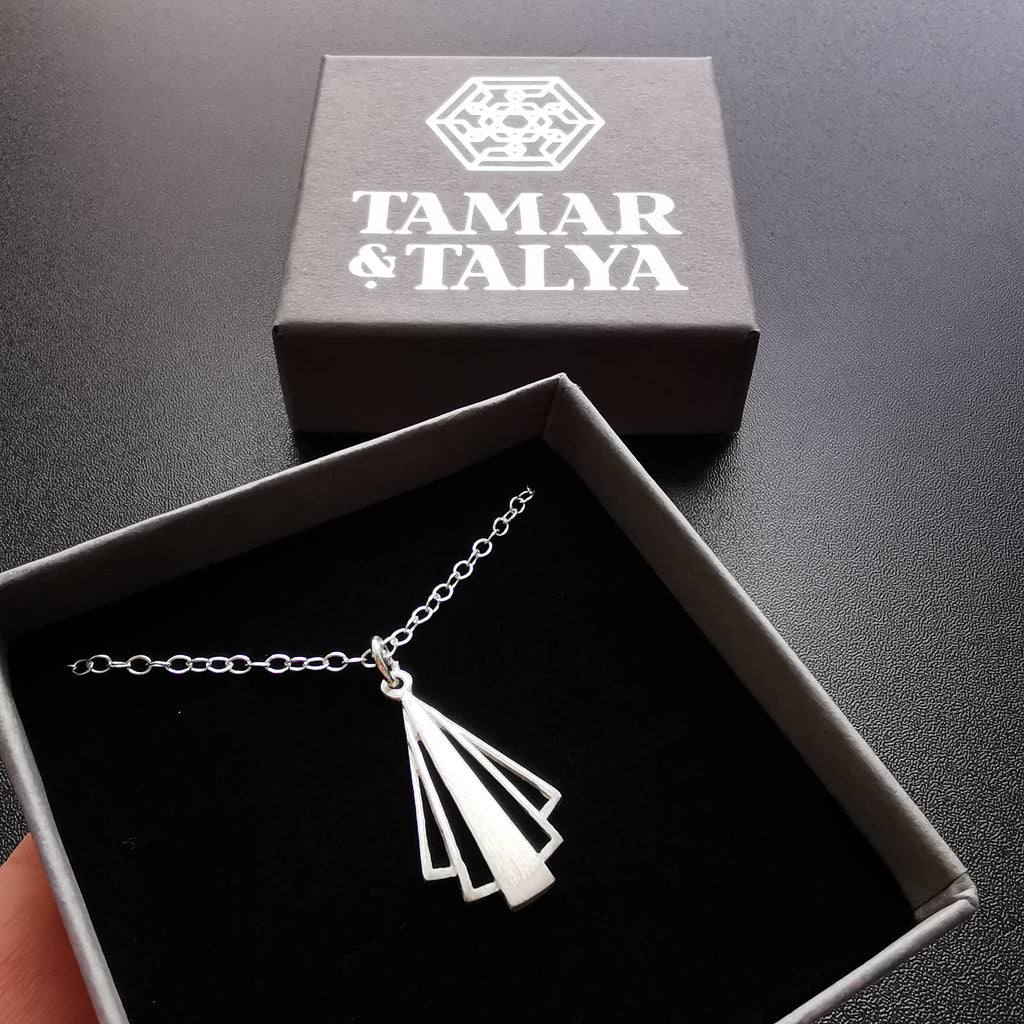 Art Deco Pendant Necklace | Sterling Silver 20" Chain | Gift for Her | Tamar & Talya