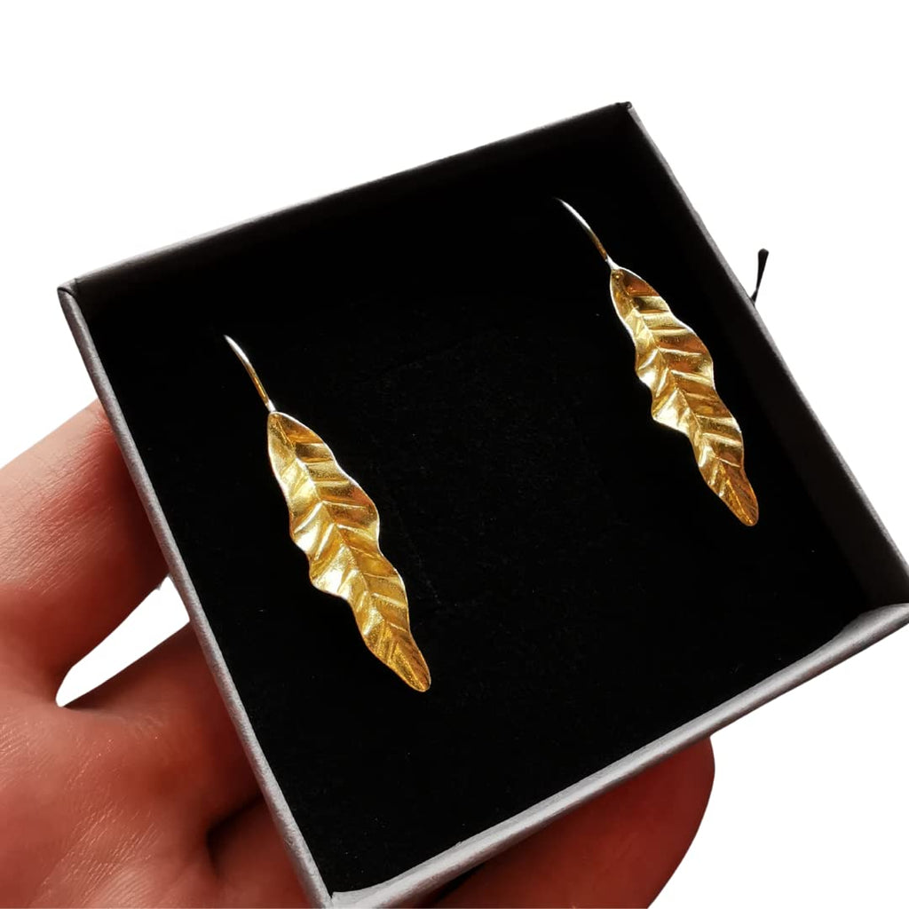 Gold Leaf Drop Earrings | Handcrafted Statement Jewellery | Gift for Her | Tamar & Talya